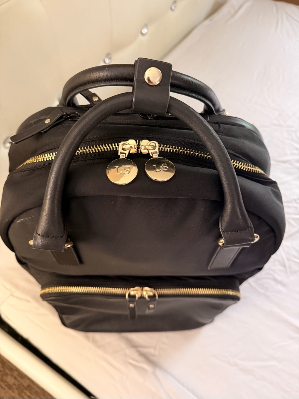 Lo & Sons Black Nylon Backpack with Gold Hardware - Picture 4 of 6